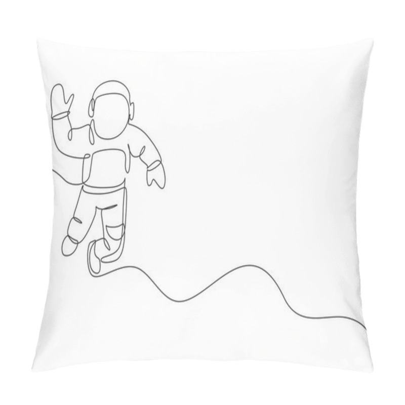 Personality  One Single Line Drawing Of Young Astronaut In Spacesuit Flying At Outer Space Vector Illustration. Spaceman Adventure Galactic Space Concept. Modern Continuous Line Draw Graphic Design Pillow Covers