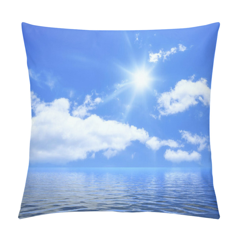 Personality  Ocean With Waves On Sunny Cloudy Blue Sky Background Pillow Covers