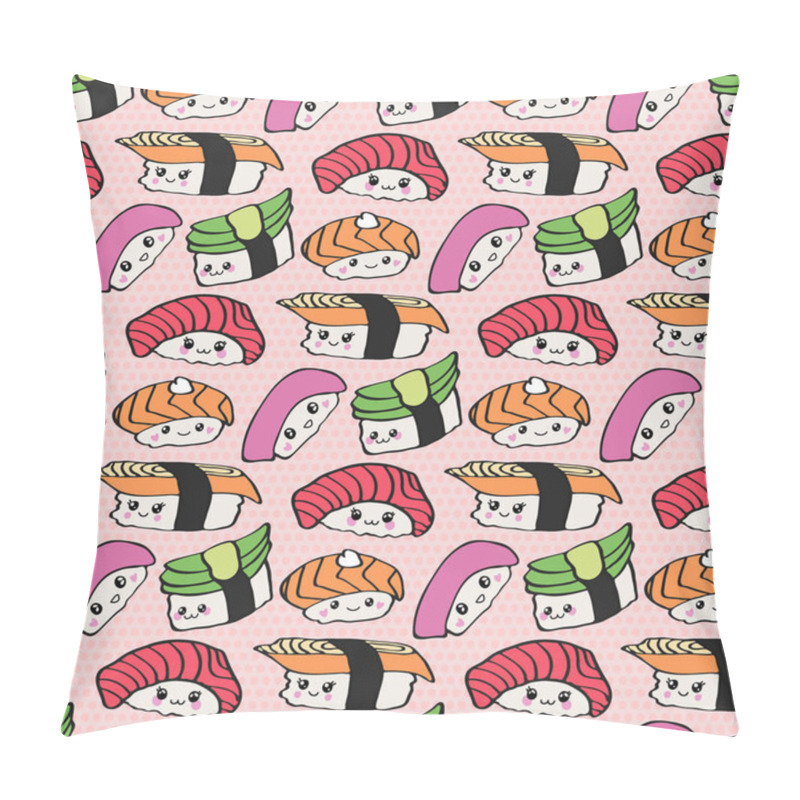 Personality  Kawaii Sushi Vector Seamless Pattern, Hand Drawn Background With Pillow Covers