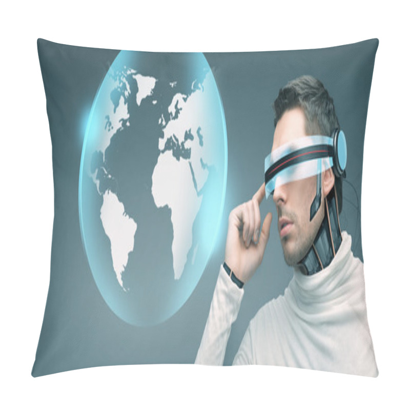 Personality  Man With Futuristic 3d Glasses And Sensors Pillow Covers