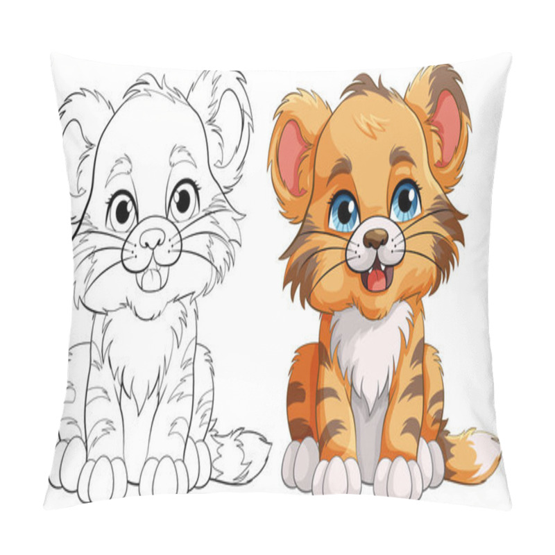 Personality  Cute Baby Tiger Cartoon Character Outline For Colouring Illustration Pillow Covers