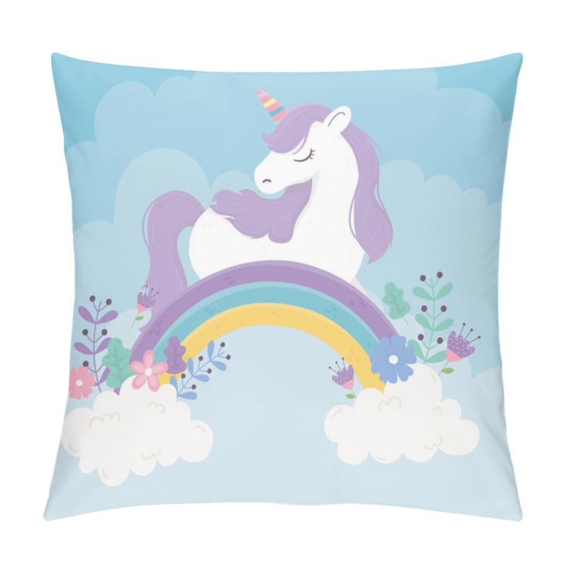 Personality  Unicorn Rainbow Flowers Clouds Sky Fantasy Magic Dream Cute Cartoon Pillow Covers