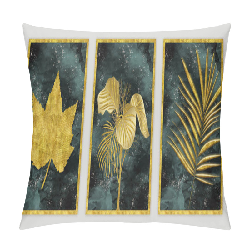 Personality  Wall Frame Home Decor.3d Golden Tree Leaves In Modern Painting Background. Pillow Covers