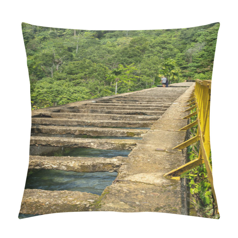 Personality  Mountain Water Flows In An Irrigation Building Left Over From The Dutch Colonial Era On A Rotten Rock In The City Of Padang, Indonesia Pillow Covers