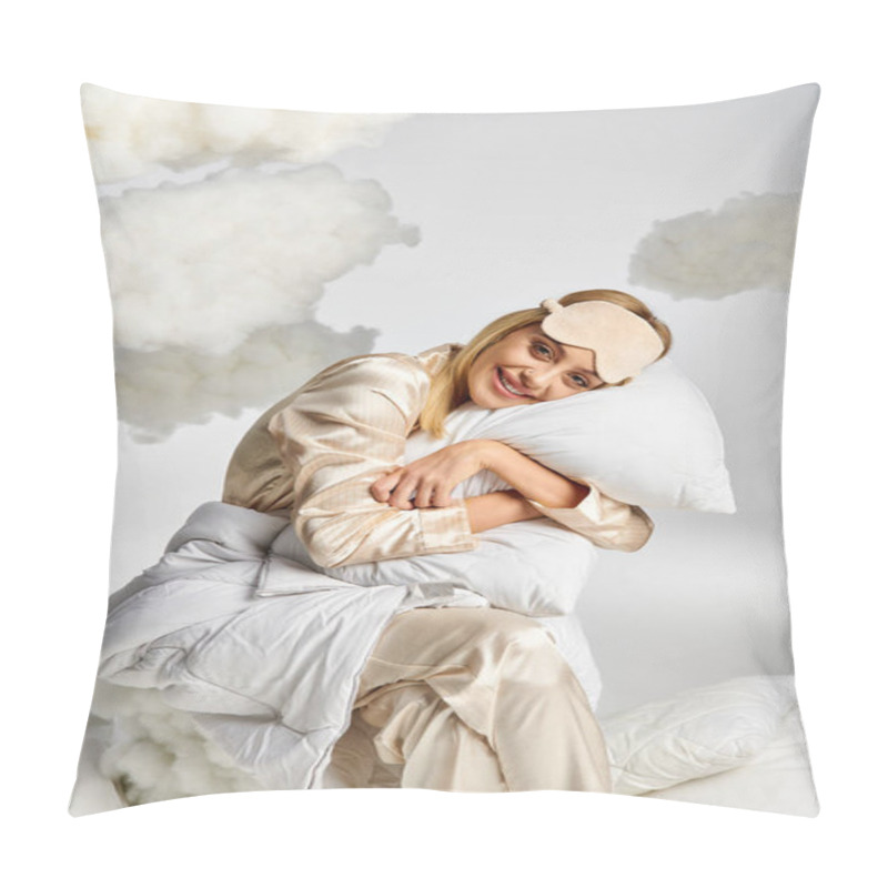 Personality  A Beautiful Blonde Woman In Cozy Pajamas Relaxing On Top Of A Pillow. Pillow Covers