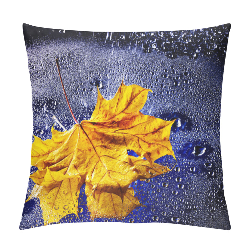 Personality  Yellow Autumn Leaf Floating On Water With Rain. Pillow Covers