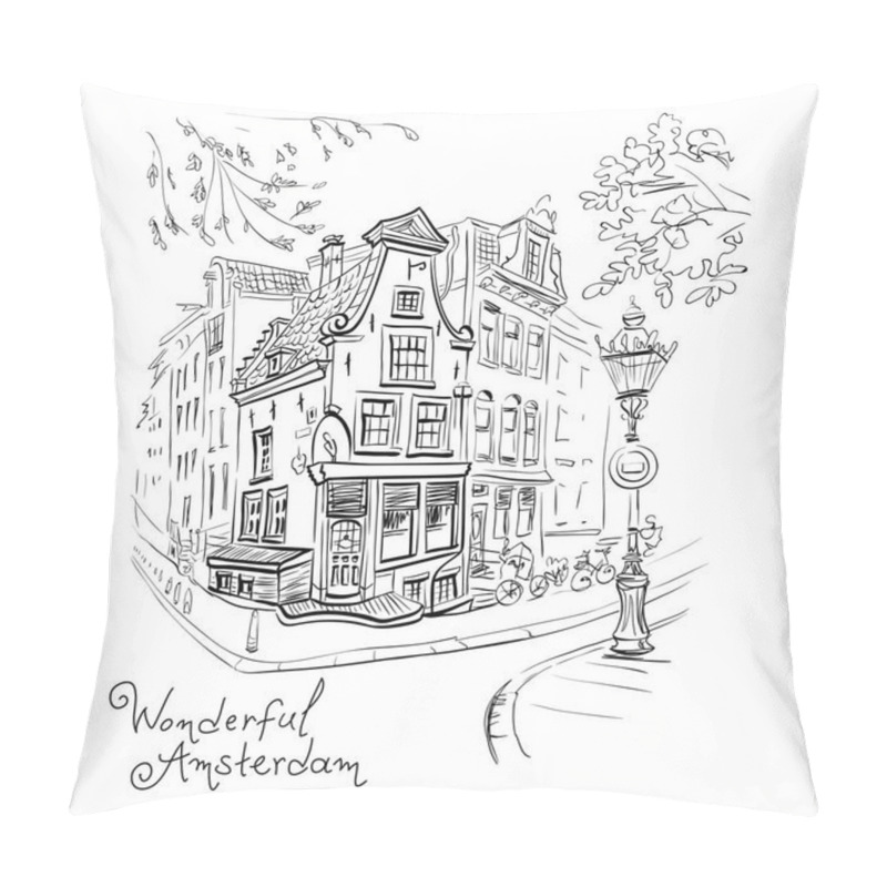 Personality  Vector City View Of Amsterdam House And Lantern Pillow Covers