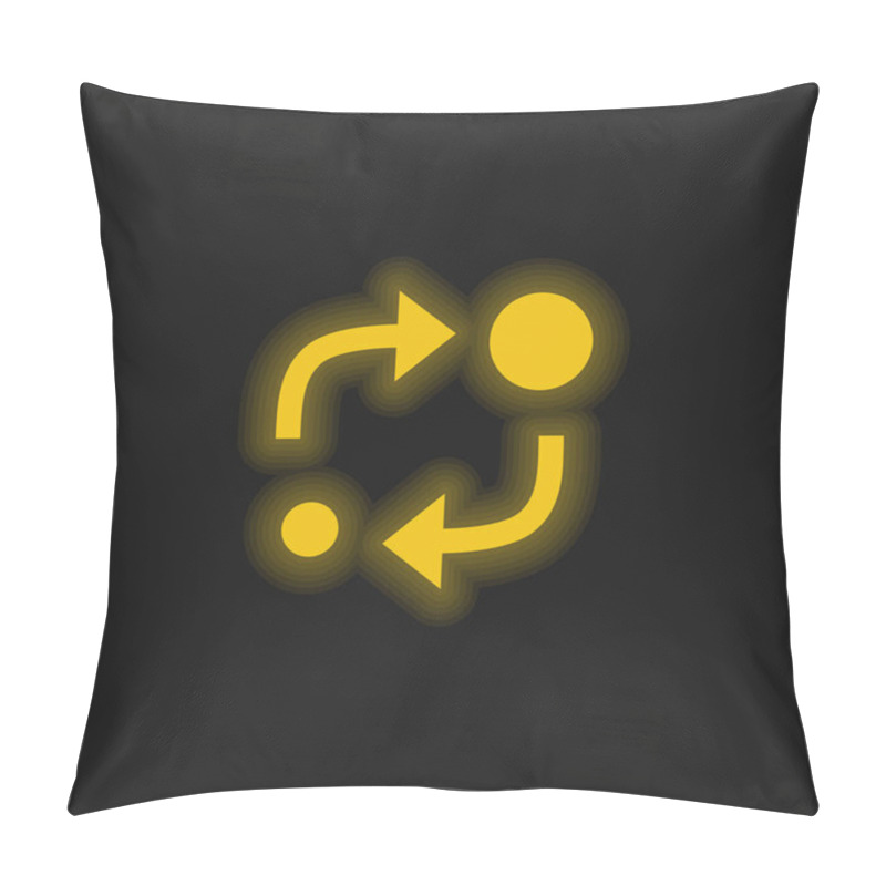 Personality  Analytics Symbol Of Two Circles Of Different Sizes With Two Arrows Between Them Yellow Glowing Neon Icon Pillow Covers