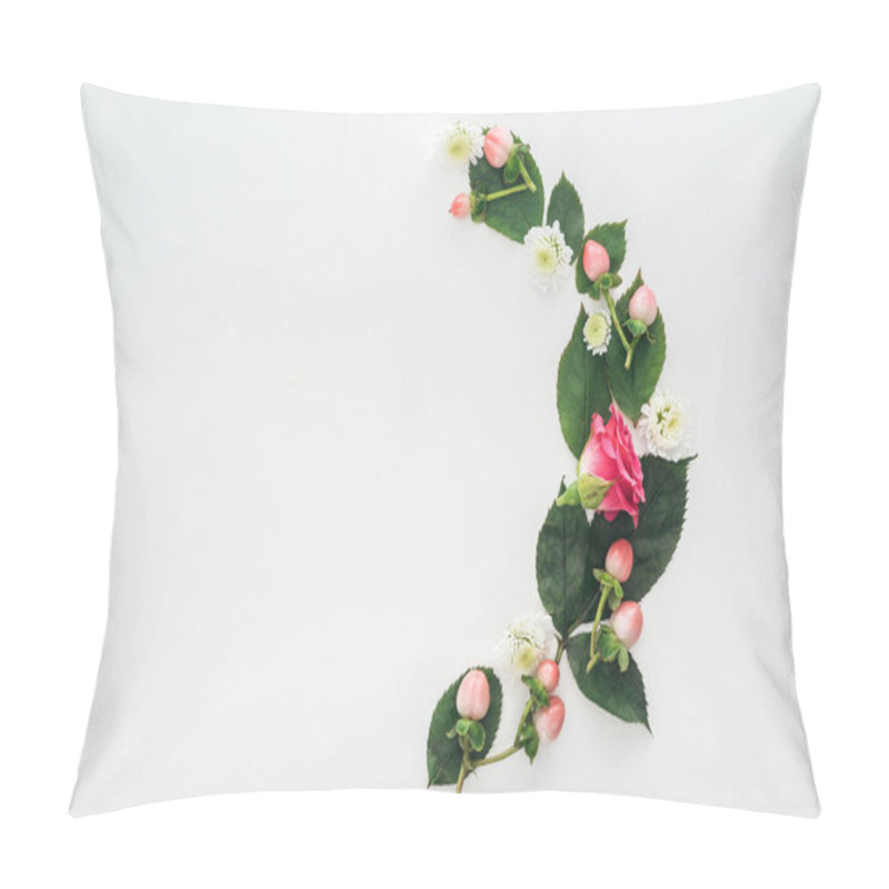 Personality  Top View Of Composition With Leaves, Roses, Berries And Hrysanthemums Isolated On White Pillow Covers