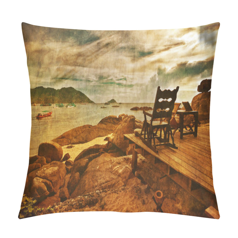 Personality  Exotic Tropical Beach In Retro Style Pillow Covers