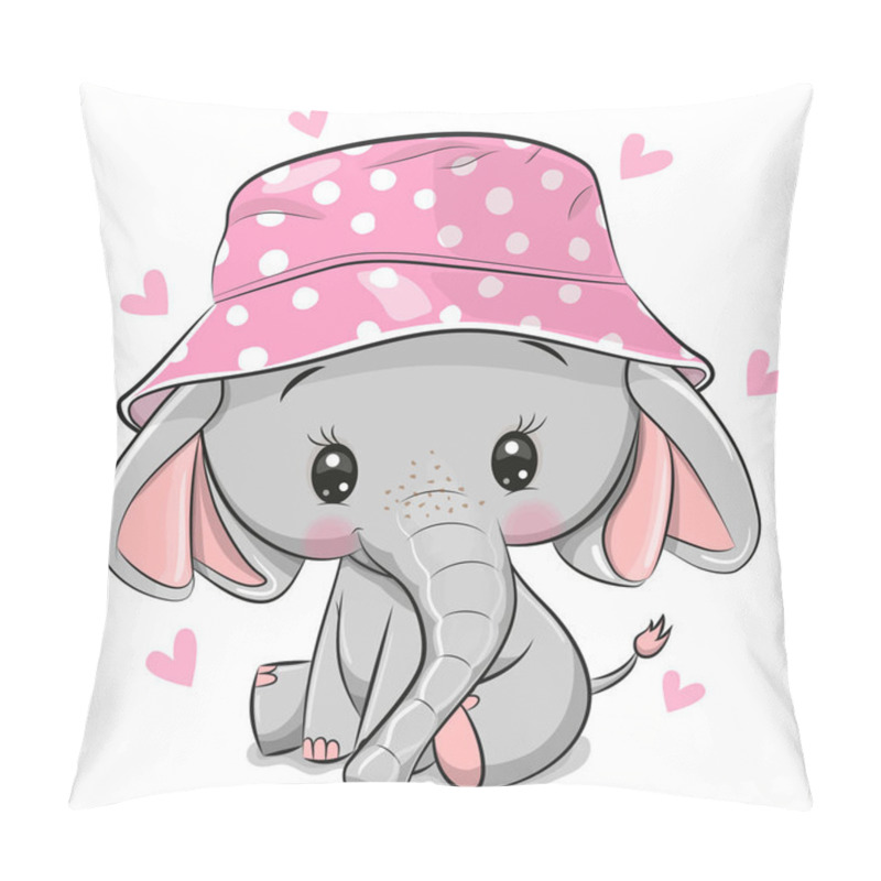 Personality  Cute Elephant In Panama Hat Isolated On A White Background Pillow Covers