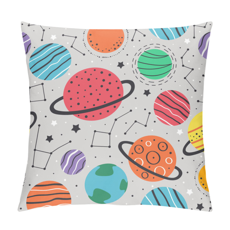 Personality  Seamless Pattern With Planets And Stars On Gray Background - Vector Illustration, Eps     Pillow Covers