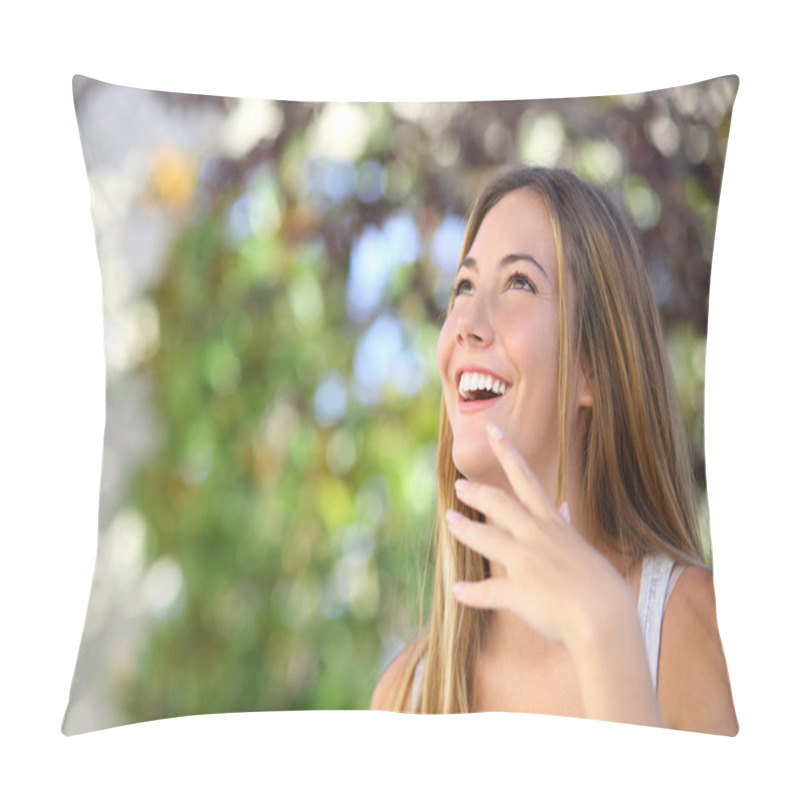 Personality  Beautiful Woman Laughing And Looking Above Pillow Covers