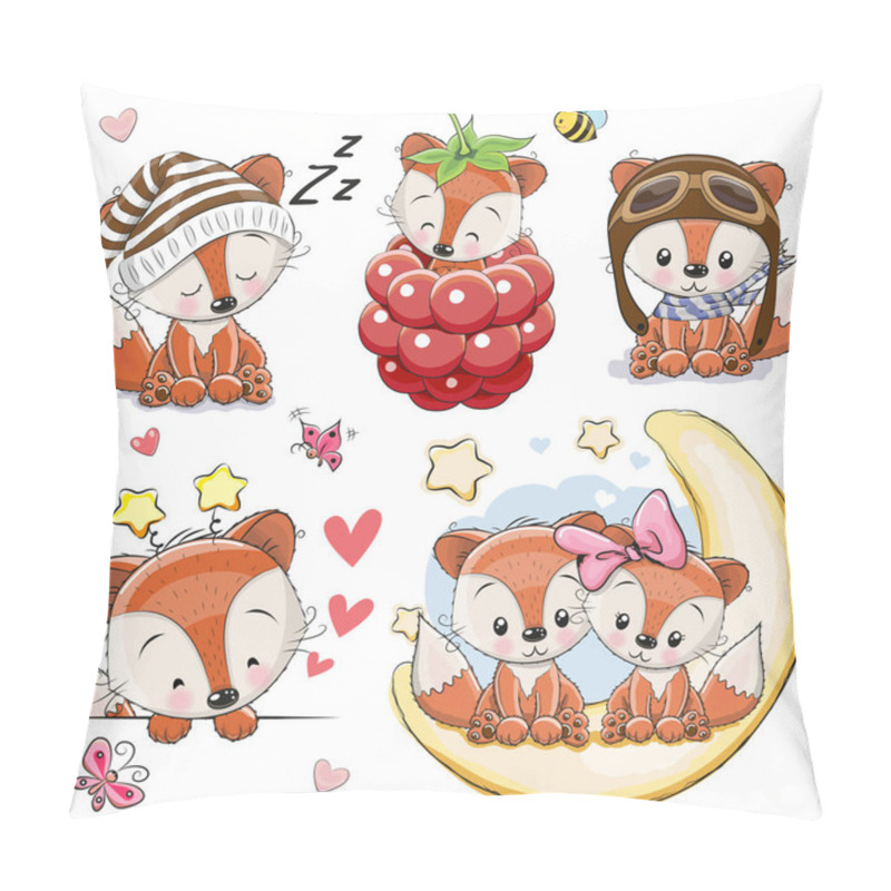 Personality  Set Of Cartoon Foxes On A White Background Pillow Covers