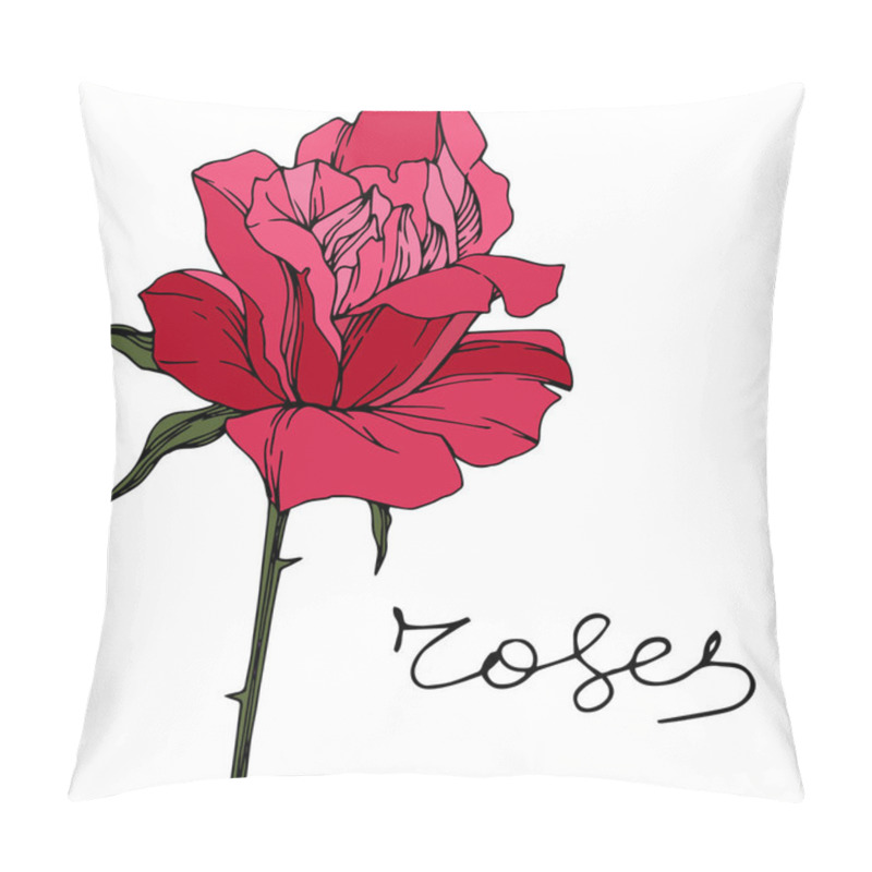 Personality  Beautiful Rose Flower. Floral Botanical Flower. Red Engraved Ink Art. Isolated Rose Illustration Element Pillow Covers