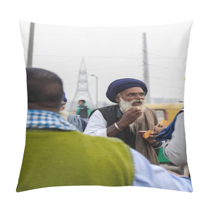 Personality  NEW DELHI, INDIA - DECEMBER 2020 : Thousands Of Farmers From Various States March Towards The India Capital To Protest Against New Agricultural Laws They Say Will Severely Hurt Their Incomes, Loss Of Land According To Farmers Union. Pillow Covers