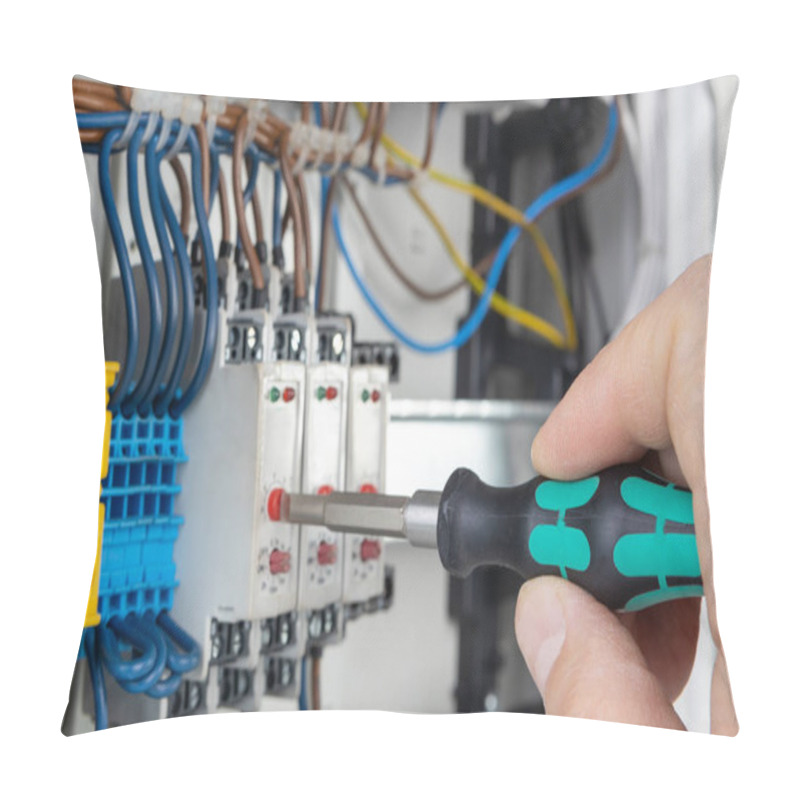 Personality  Hand Using Screwdriver On Electrical Terminal Block Pillow Covers