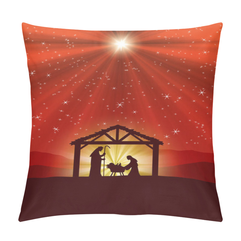 Personality  Chritmas Nativity Scene On Red Starry Background Pillow Covers