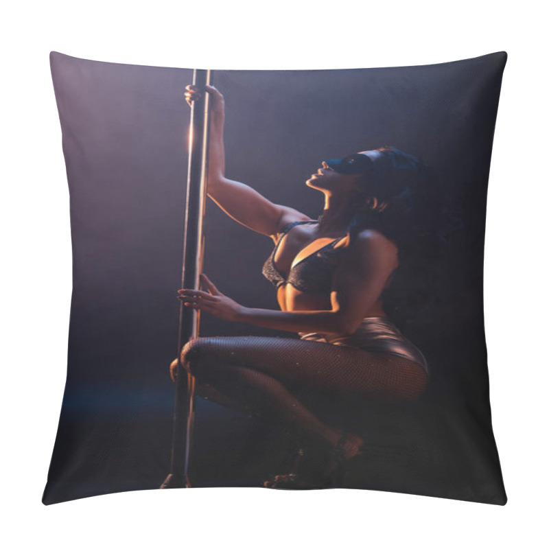 Personality  Side View Of Blindfolded Stripper In Underwear Dancing Striptease Near Pylon On Black  Pillow Covers