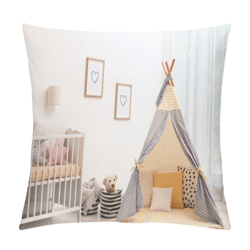 Personality  Cozy Baby Room Interior With Play Tent And Crib Pillow Covers