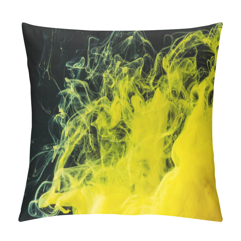 Personality  Close-up View Of Bright Yellow Flowing Paint On Black Background Pillow Covers