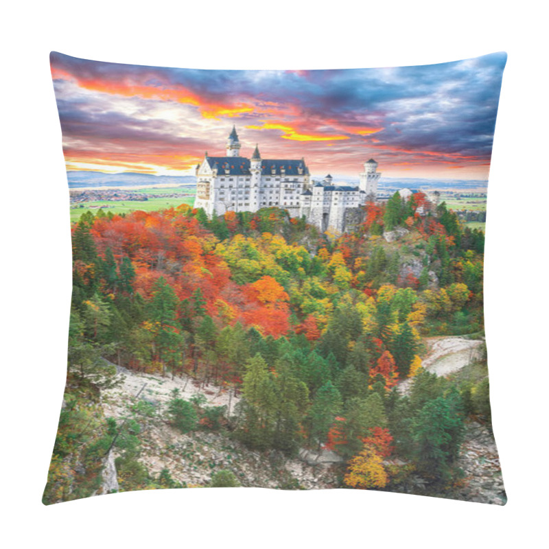 Personality  Majestic Sunset View Of Famous Neuschwanstein Castle In Autumn. Pillow Covers