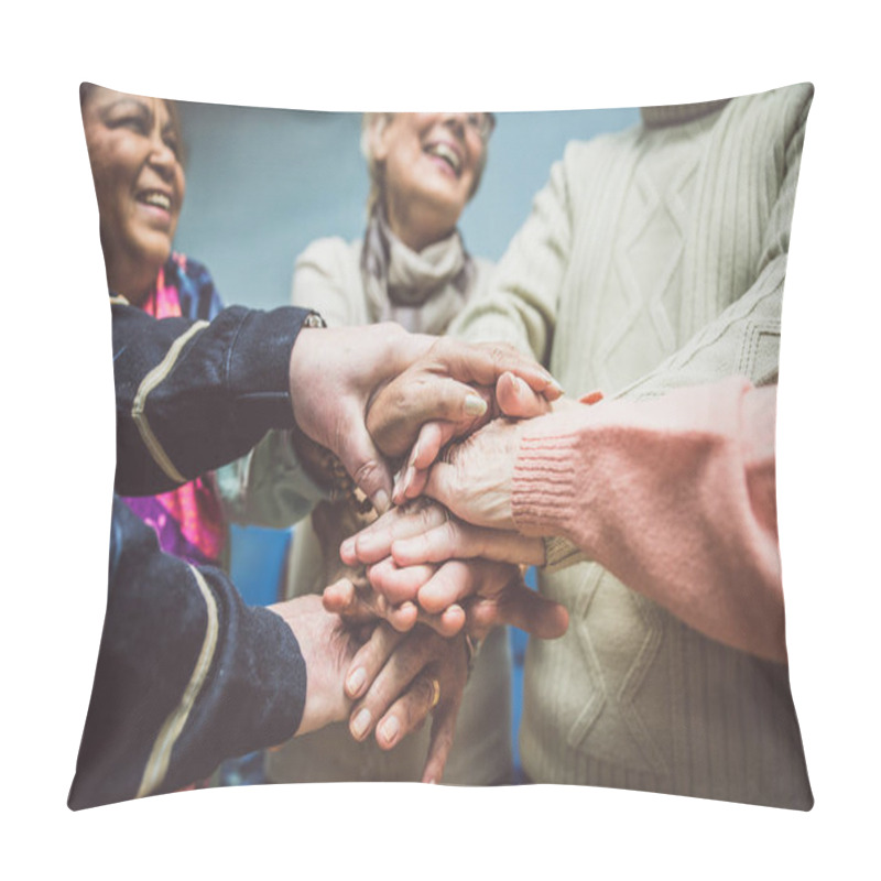 Personality  Seniors With Hands Stacked Pillow Covers