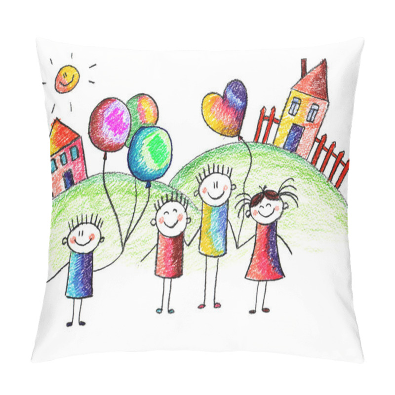 Personality  Happy Kids With Teacher. Pillow Covers