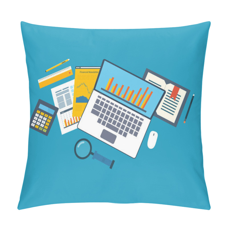 Personality  Top View Of Business Documents And Laptop Pillow Covers