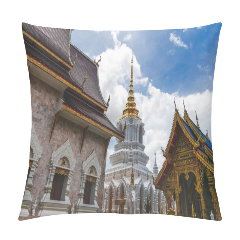 Personality  Building Of Beautiful Thai Temple On Sunny Day Pillow Covers