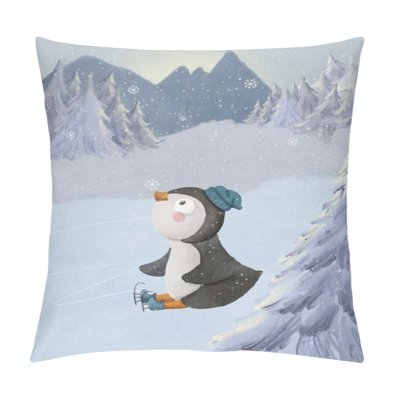 Personality  Little Cute Penguin Skating, Winter Holidays Pillow Covers