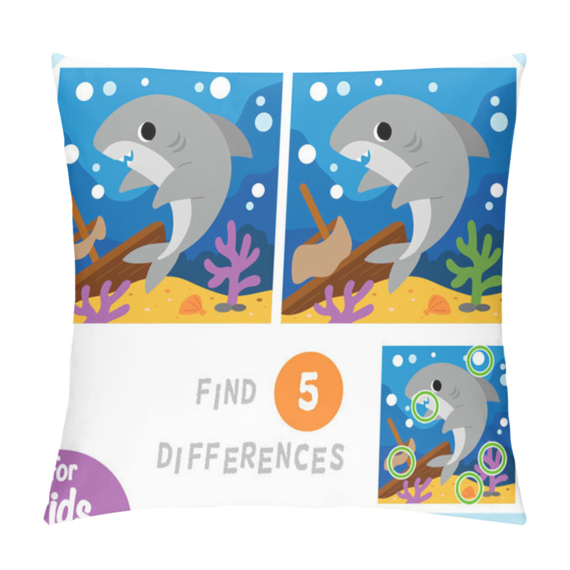 Personality  Find Differences Educational Game For Children, Cute Shark And Sunken Ship Background Pillow Covers