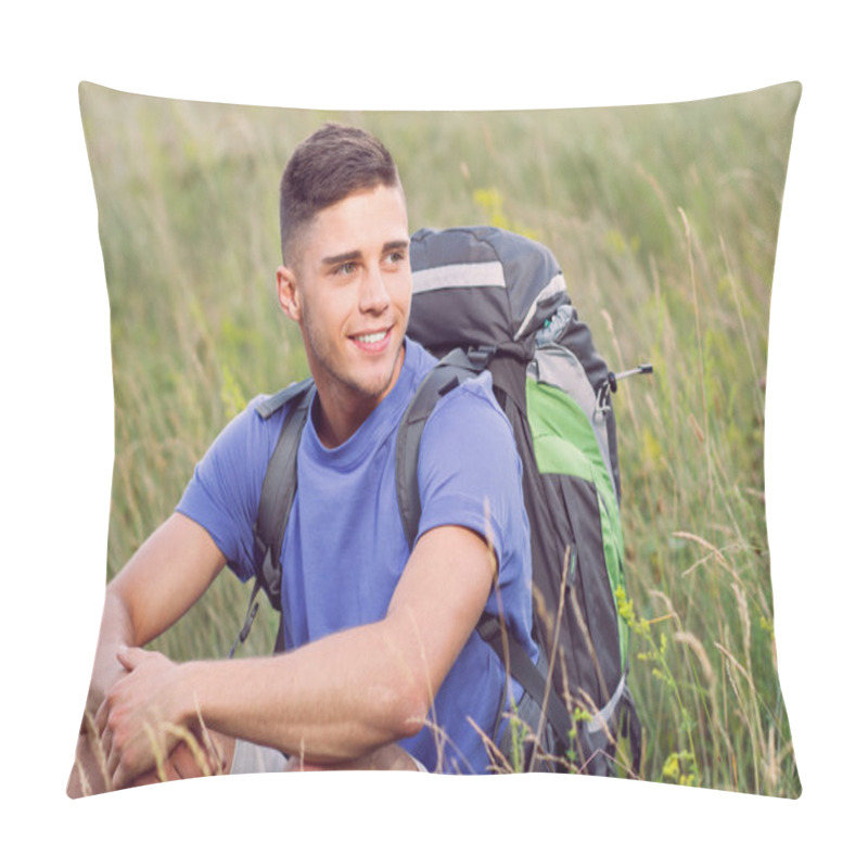 Personality  Handsome Tourist Having Rest Pillow Covers