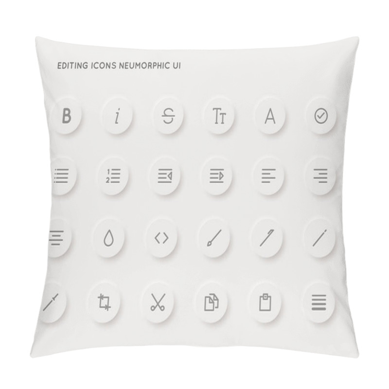 Personality  Neumorphic Text Editing User Interface (UI) Vector Icon Set. Neumorphism. Pillow Covers