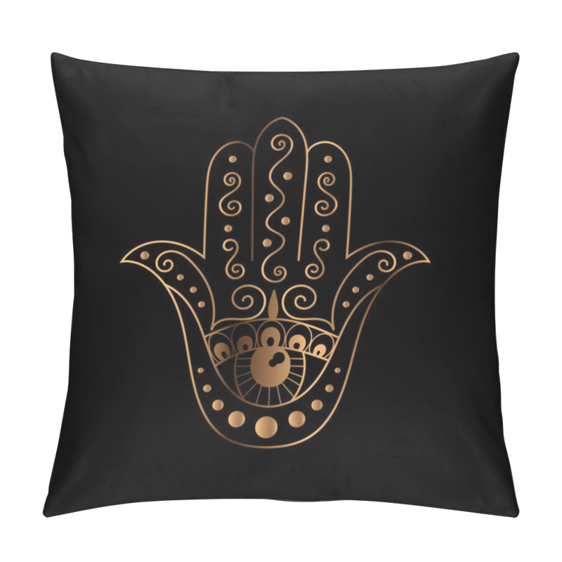 Personality  Hamsa Vector. Golden Black Oriental Ornament. Pillow Covers