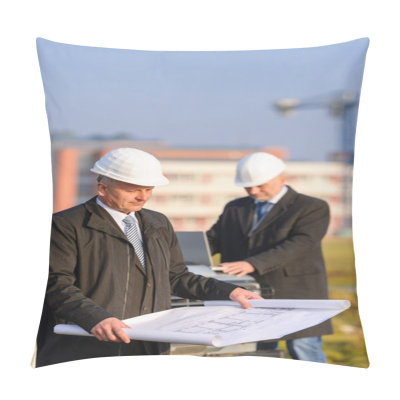 Personality  Two Architects At Construction Site Review Plans Pillow Covers