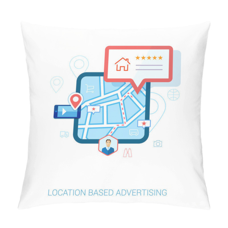 Personality  Set Of Modern Flat Design Icons For Mobile Or Smartphone Location Based Advertising. Place Check-in, Hotel, Restaurant, Contact,l Rating And Context Ads Concept Vector Illustration. Pillow Covers