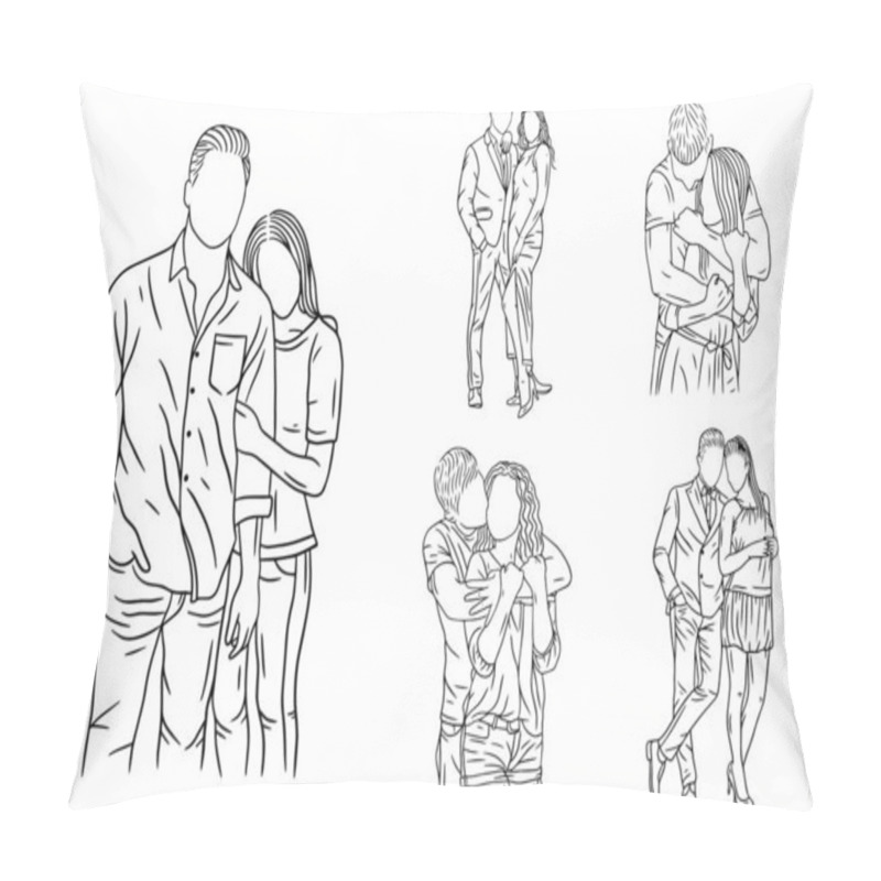 Personality  Set Bundle Line Art Drawing Simple Couple Fall In Love Happy Cute Hand Drawn Pillow Covers