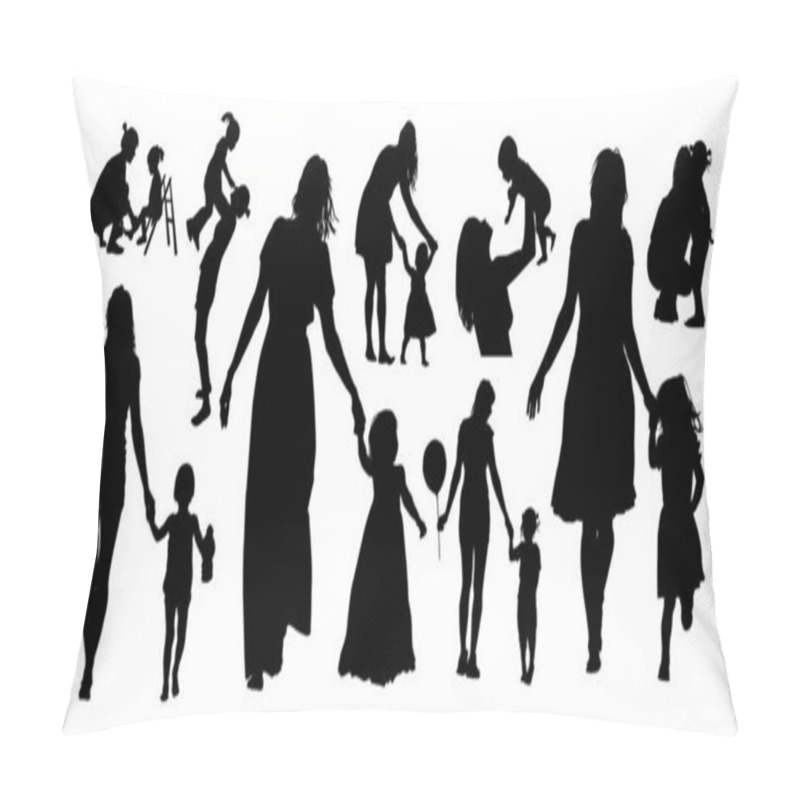 Personality  Happy Mothers Day. Set Of Silhouettes Of Mom With Baby. Vector Illustration Pillow Covers