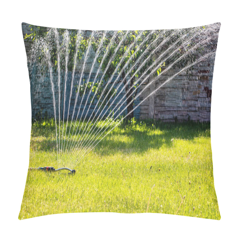 Personality  Garden Sprinkler Watering Fruit Trees In The Early Morning In The Garden. Farming Pillow Covers