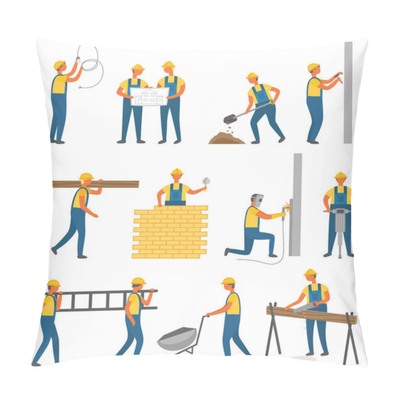 Personality  Repairer And Building Zone, Man Builder Vector Pillow Covers