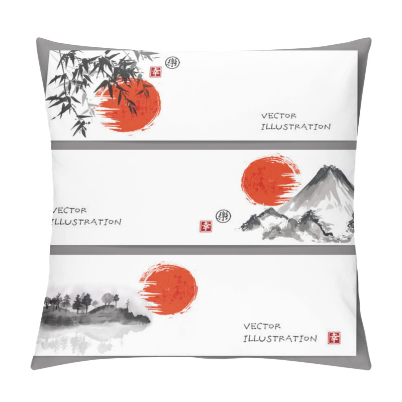 Personality  Red Sun And Bamboo Trees. Pillow Covers