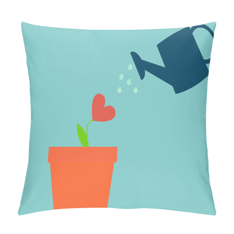 Personality  Grow Love. Flower In A Pot Watered From A Watering Can. Vector Illustration Pillow Covers