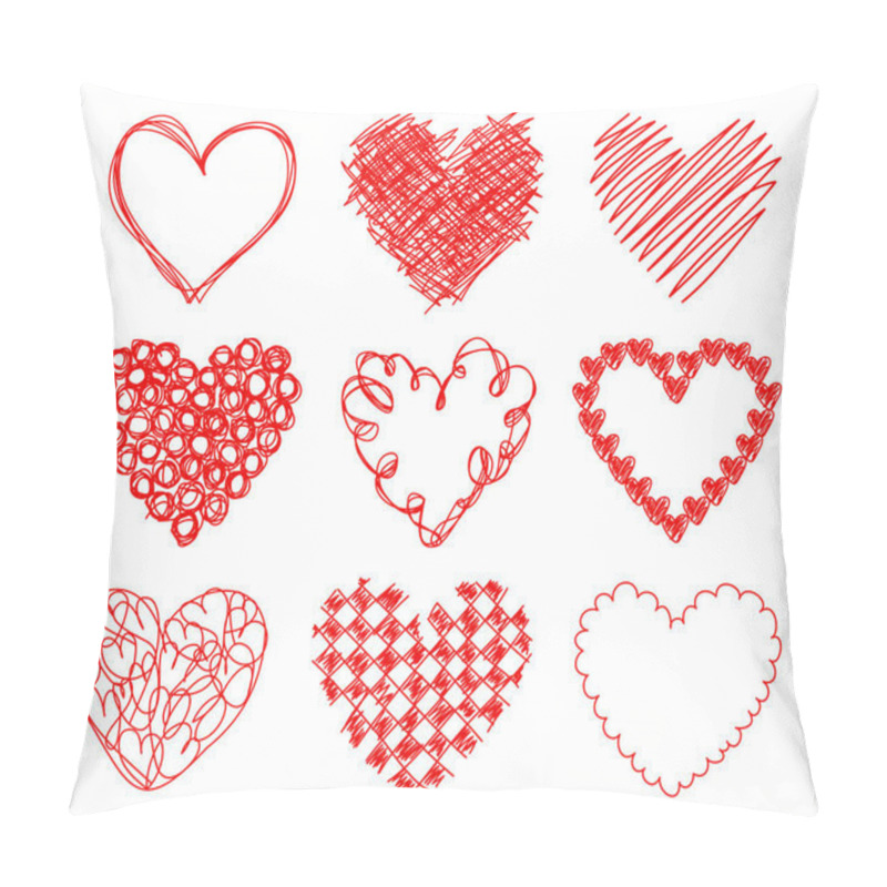 Personality  Set Of Nine Graphic Drawn Red Hearts Pillow Covers