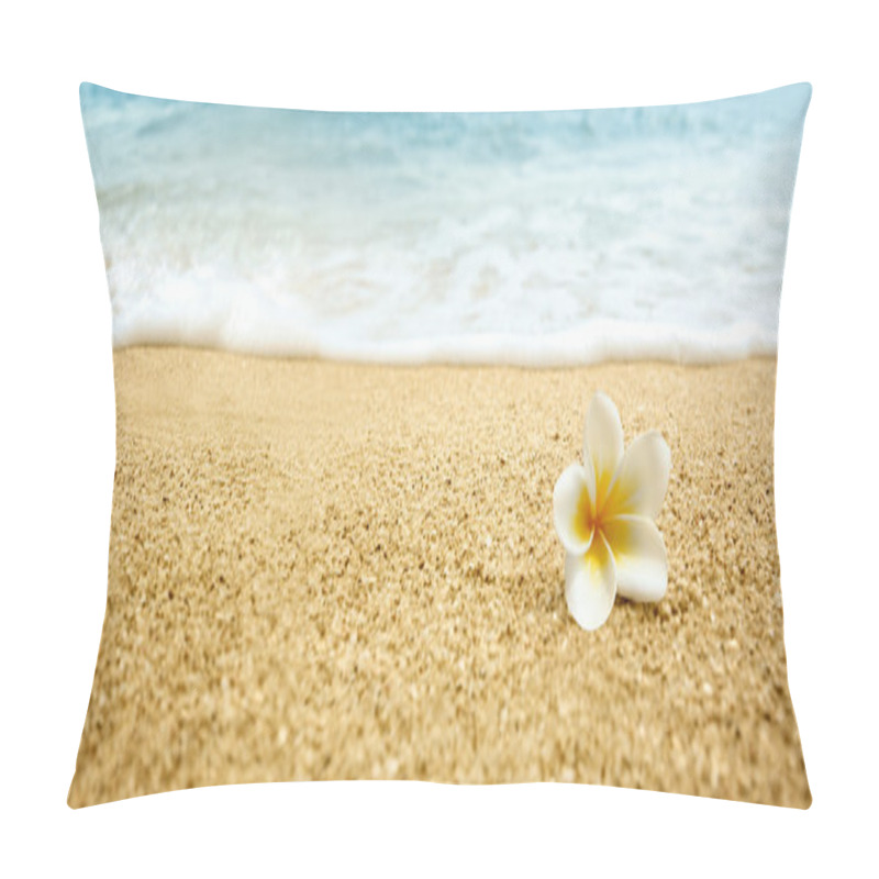 Personality   Plumeria Alba (White Frangipani) On Sandy Beach Pillow Covers