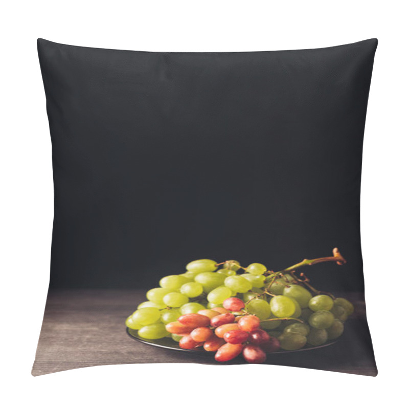 Personality  Close-up View Of Fresh Ripe Juicy Grapes On Wooden Table On Black  Pillow Covers