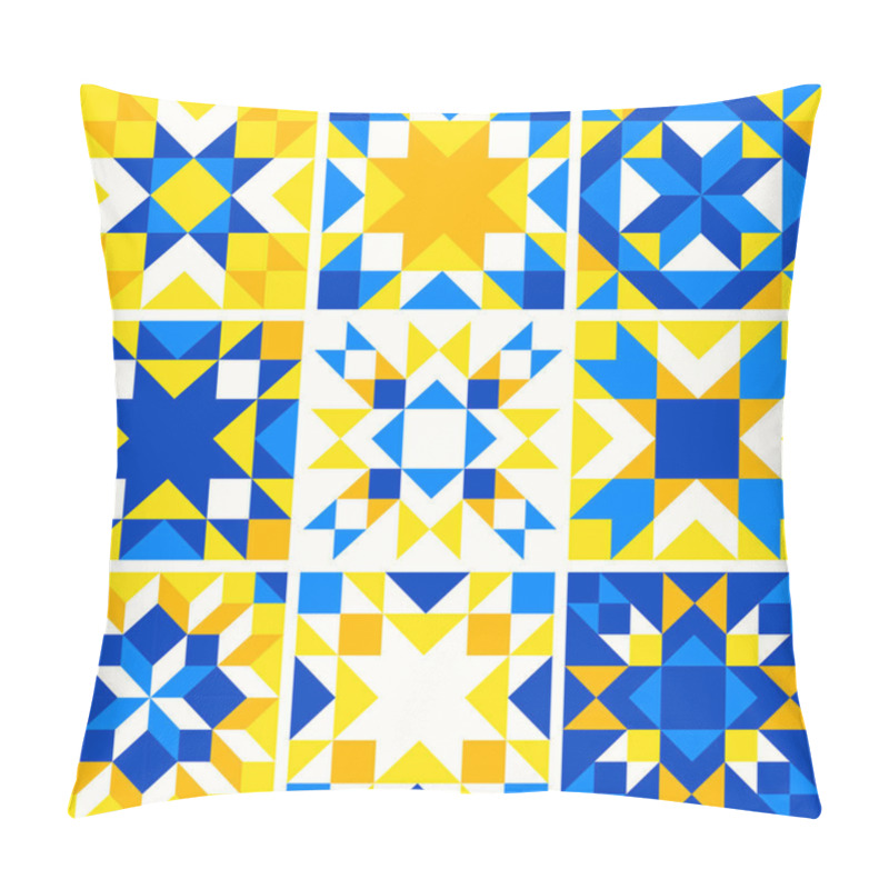 Personality  Geometric Star Pattern Inspired By Duvet Patchwork Quilting. Yellow And Blue Abstract Background In Ukrainian Traditional Colors. Seamless Vector Pattern. Quilt Block Template. Floor Ceramic Tiles. Pillow Covers