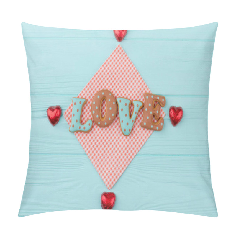 Personality  Blue And Brown Letters Love From Cookies. Pillow Covers