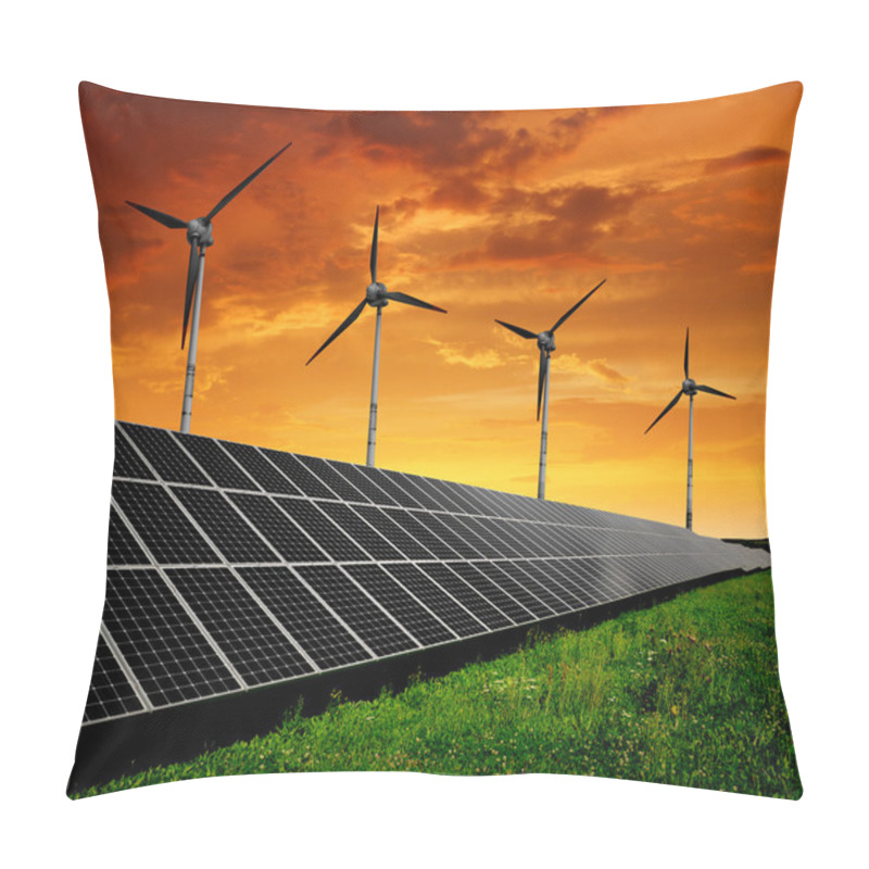 Personality  Solar Energy Panels With Wind Turbines Pillow Covers