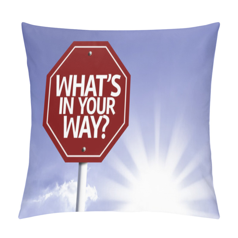 Personality  What's In Your Way? Written On Red Road Sign Pillow Covers